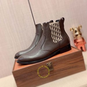Giày Chelsea Boot super fake Dior màu nâu họa tiết Monogram - Ảnh 3