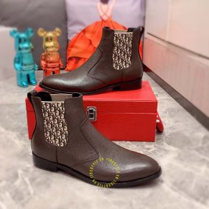 Giày Chelsea Boot super fake Dior màu nâu họa tiết Monogram - Ảnh 4