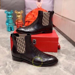 Giày Chelsea Boot super fake Dior da xịn họa tiết Monogram - Ảnh 4