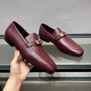 Giày Loafer Hermes nam da trơn màu đỏ đô phiên bản hàng hiệu - Hình ảnh 4