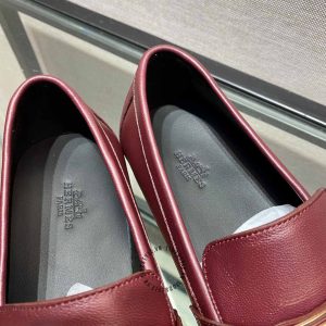 Giày Loafer Hermes nam da trơn màu đỏ đô phiên bản hàng hiệu - Hình ảnh 7