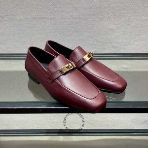 Giày Loafer Hermes nam da trơn màu đỏ đô phiên bản hàng hiệu - Hình ảnh 3