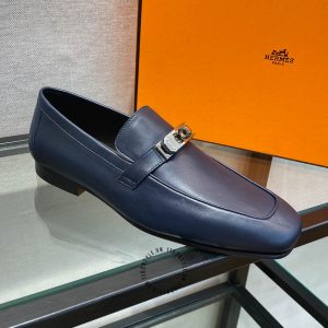 Giày Loafer Hermes nam màu xanh da trơn cao cấp - Hình ảnh 4