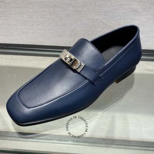 Giày Loafer Hermes nam màu xanh da trơn cao cấp - Hình ảnh 5