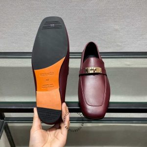 Giày Loafer Hermes nam da trơn màu đỏ đô phiên bản hàng hiệu - Hình ảnh 9