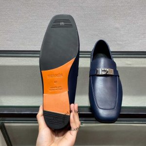 Giày Loafer Hermes nam màu xanh da trơn cao cấp - Hình ảnh 9