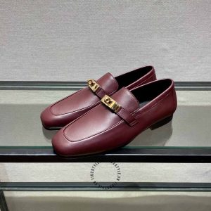 Giày Loafer Hermes nam da trơn màu đỏ đô phiên bản hàng hiệu - Hình ảnh 2