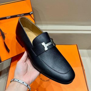 Giày lười Hermes nam màu đen hàng hiệu Like Auth - Hình ảnh 4