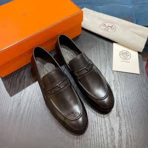 Giày lười nam Hermes like auth cao cấp màu nâu da trơn - Ảnh 4