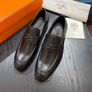 Giày lười nam Hermes like auth cao cấp màu nâu da trơn - Ảnh 3