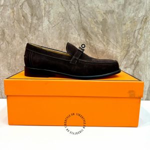 Giày Loafer Hermes nam màu nâu da lộn phiên bản cao cấp - Hình ảnh 7