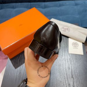 Giày lười nam Hermes like auth cao cấp màu nâu da trơn - Ảnh 8