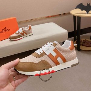 Giày thể thao hàng hiệu Hermes trắng phối nâu fake loại chuẩn 1:1 - Hình ảnh 3
