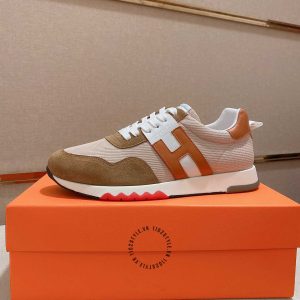 Giày thể thao hàng hiệu Hermes trắng phối nâu fake loại chuẩn 1:1 - Hình ảnh 4
