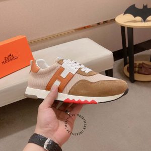 Giày thể thao hàng hiệu Hermes trắng phối nâu fake loại chuẩn 1:1 - Hình ảnh 6