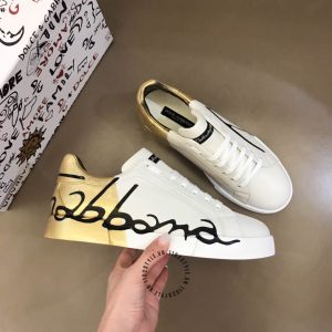 Giày thể thao D&G màu trắng gót vàng hàng hiệu Luxury - Ảnh 4