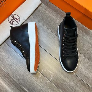 Giày thể thao Hermes nam da trơn màu đen cao cấp - Hình ảnh 6