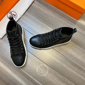 Giày thể thao Hermes nam da trơn màu đen cao cấp - Hình ảnh 5
