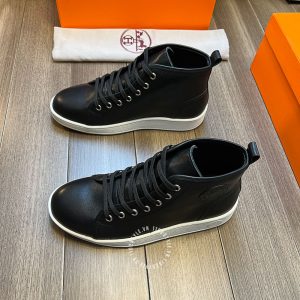 Giày thể thao Hermes nam da trơn màu đen cao cấp - Hình ảnh 2