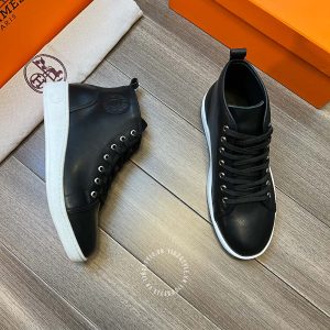 Giày thể thao Hermes nam da trơn màu đen cao cấp - Hình ảnh 3