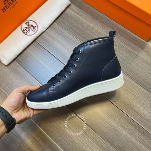 Giày thể thao nam Hermes da trơn màu xanh than hàng hiệu - Hình ảnh 8