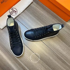 Giày thể thao nam Hermes da trơn màu xanh than hàng hiệu - Hình ảnh 5