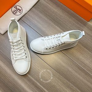 Giày thể thao nam Hermes da trơn màu trắng hàng hiệu - Hình ảnh 5
