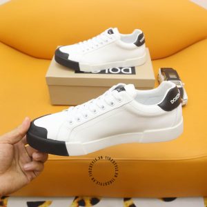 Giày thể thao D&G unisex trắng gót đen logo nổi hàng hiệu - Ảnh 7