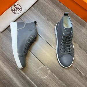 Giày thể thao Hermes nam da xịn màu ghi cao cấp hàng hiệu - Hình ảnh 3