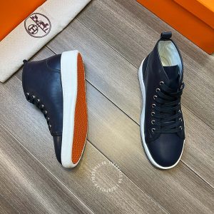Giày thể thao nam Hermes da trơn màu xanh than hàng hiệu - Hình ảnh 6
