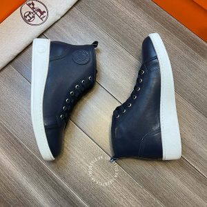 Giày thể thao nam Hermes da trơn màu xanh than hàng hiệu - Hình ảnh 4
