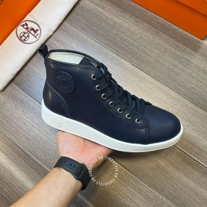 Giày thể thao nam Hermes da trơn màu xanh than hàng hiệu - Hình ảnh 7