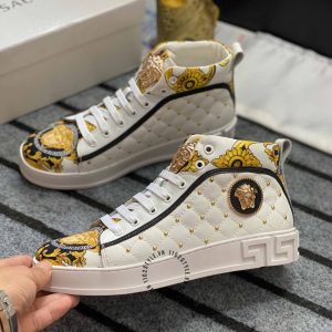 Sneaker Boot Versace nam màu trắng phối họa tiết vàng super fake - Ảnh 3