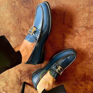 Giày Loafer Versace nam da thật màu xanh logo kim loại cao cấp - Ảnh 3