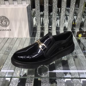 Giày slipon Versace nam màu đen bóng logo kim loại fake 1:1 - Hình ảnh 5