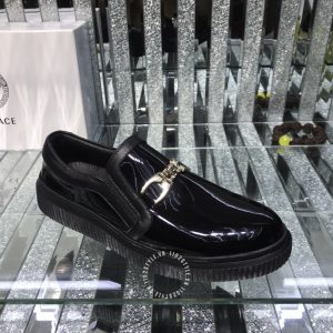 Giày slipon Versace nam màu đen bóng logo kim loại fake 1:1 - Hình ảnh 4