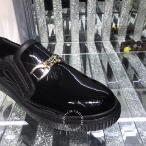 Giày slipon Versace nam màu đen bóng logo kim loại fake 1:1 - Hình ảnh 6