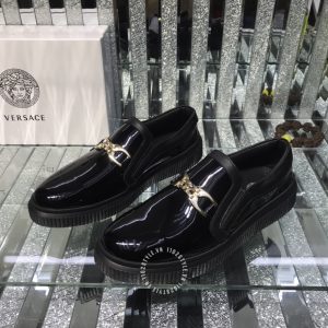Giày slipon Versace nam màu đen bóng logo kim loại fake 1:1 - Hình ảnh 3