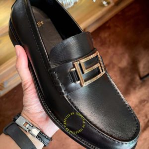 Giày Loafer Versace nam da đen trơn logo kim loại cao cấp - Ảnh 2