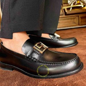 Giày Loafer Versace nam da đen trơn logo kim loại cao cấp - Ảnh 3