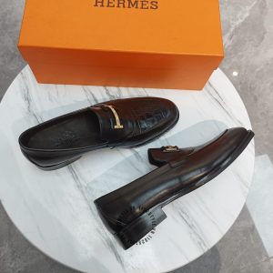 Giày lười Hermes nam màu đen da xịn hàng hiệu siêu cấp - Hình ảnh 4