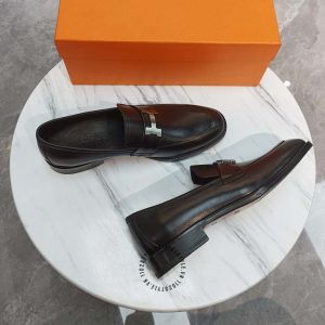 Giày lười Hermes nam da xịn màu đen hàng hiệu siêu cấp - Hình ảnh 4