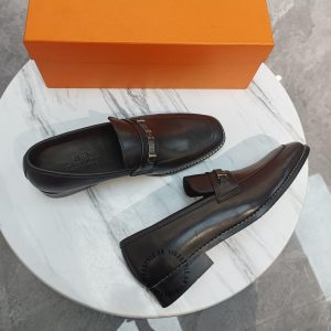 Giày lười Hermes nam màu đen logo siêu cấp - Hình ảnh 3