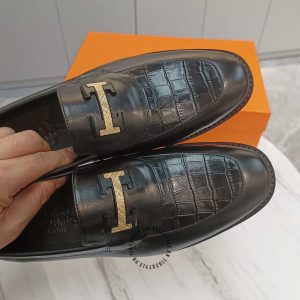 Giày lười Hermes nam màu đen da xịn hàng hiệu siêu cấp - Hình ảnh 7
