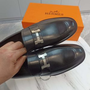 Giày lười Hermes nam da xịn màu đen hàng hiệu siêu cấp - Hình ảnh 6