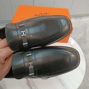 Giày lười Hermes nam màu đen logo siêu cấp - Hình ảnh 6