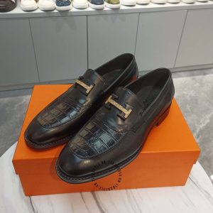 Giày lười Hermes nam màu đen da xịn hàng hiệu siêu cấp - Hình ảnh 2