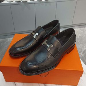 Giày lười Hermes nam da xịn màu đen hàng hiệu siêu cấp - Hình ảnh 2
