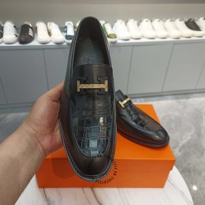 Giày lười Hermes nam màu đen da xịn hàng hiệu siêu cấp - Hình ảnh 5