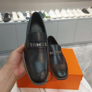 Giày lười Hermes nam màu đen logo siêu cấp - Hình ảnh 5